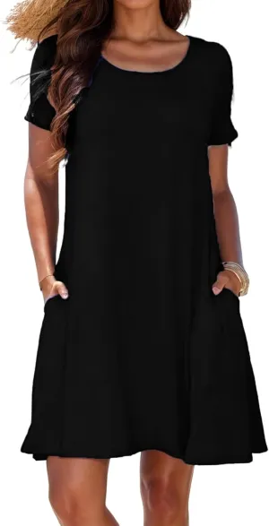 Women's Summer Casual T-Shirt Dress Beach Boho Swing Dresses Short Sleeve Loose Flowy Sundress with Pockets