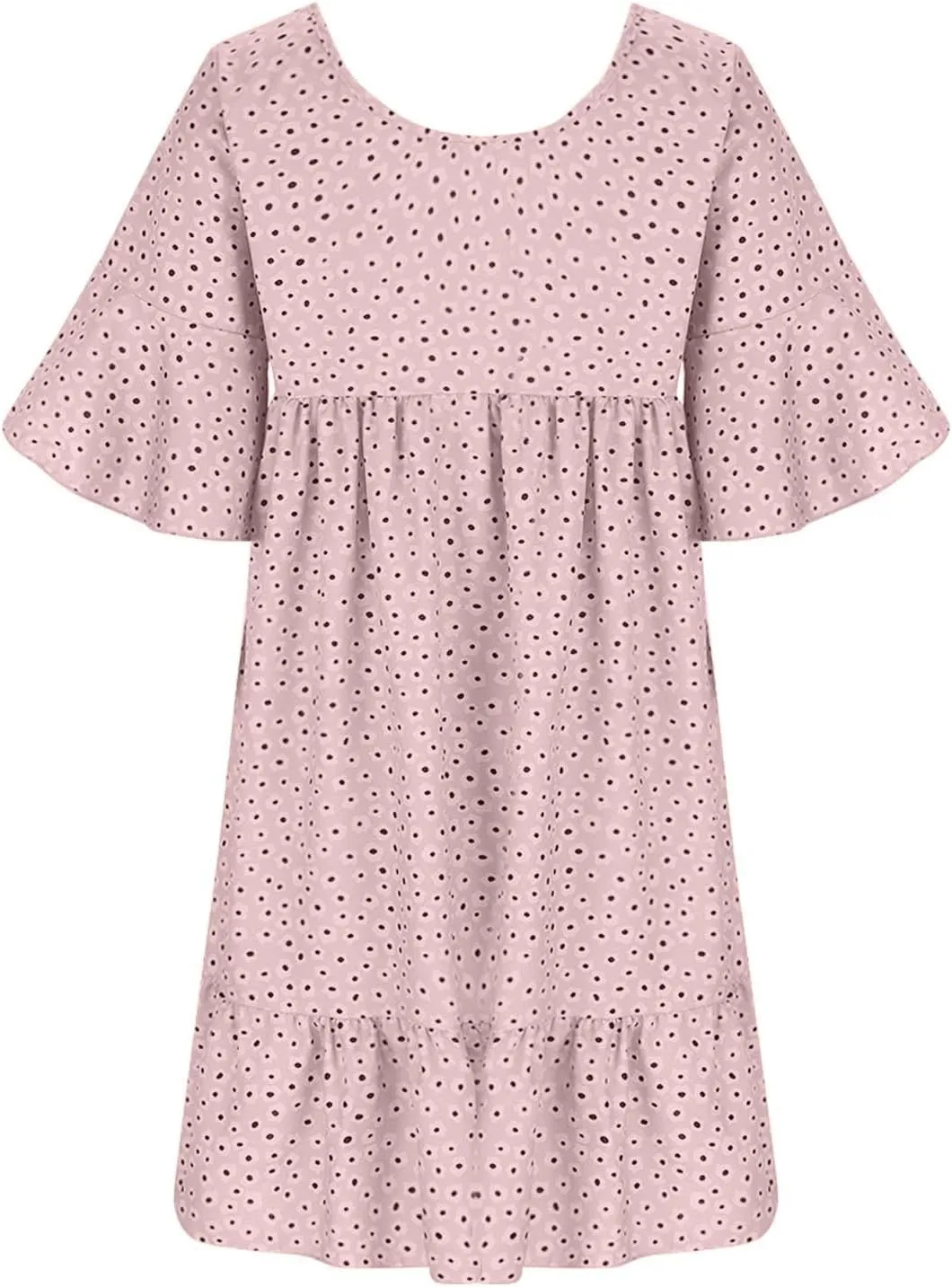 Womens Summer Dresses 2024 Casual Loose Crewneck Flowy Mini Dress Flowy Short Sleeve Empire Waist Ruffle Mini Dress